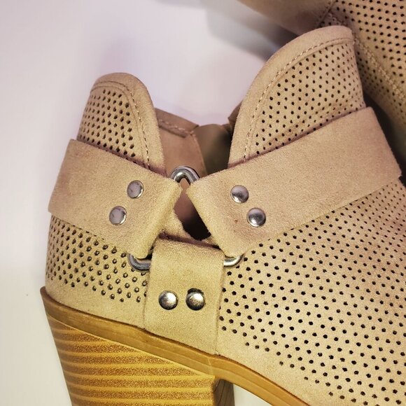 Fergalicious Augustine Open Toe Ankle Booties Side Zipper Entry Tan Size 38 - Picture 7 of 11